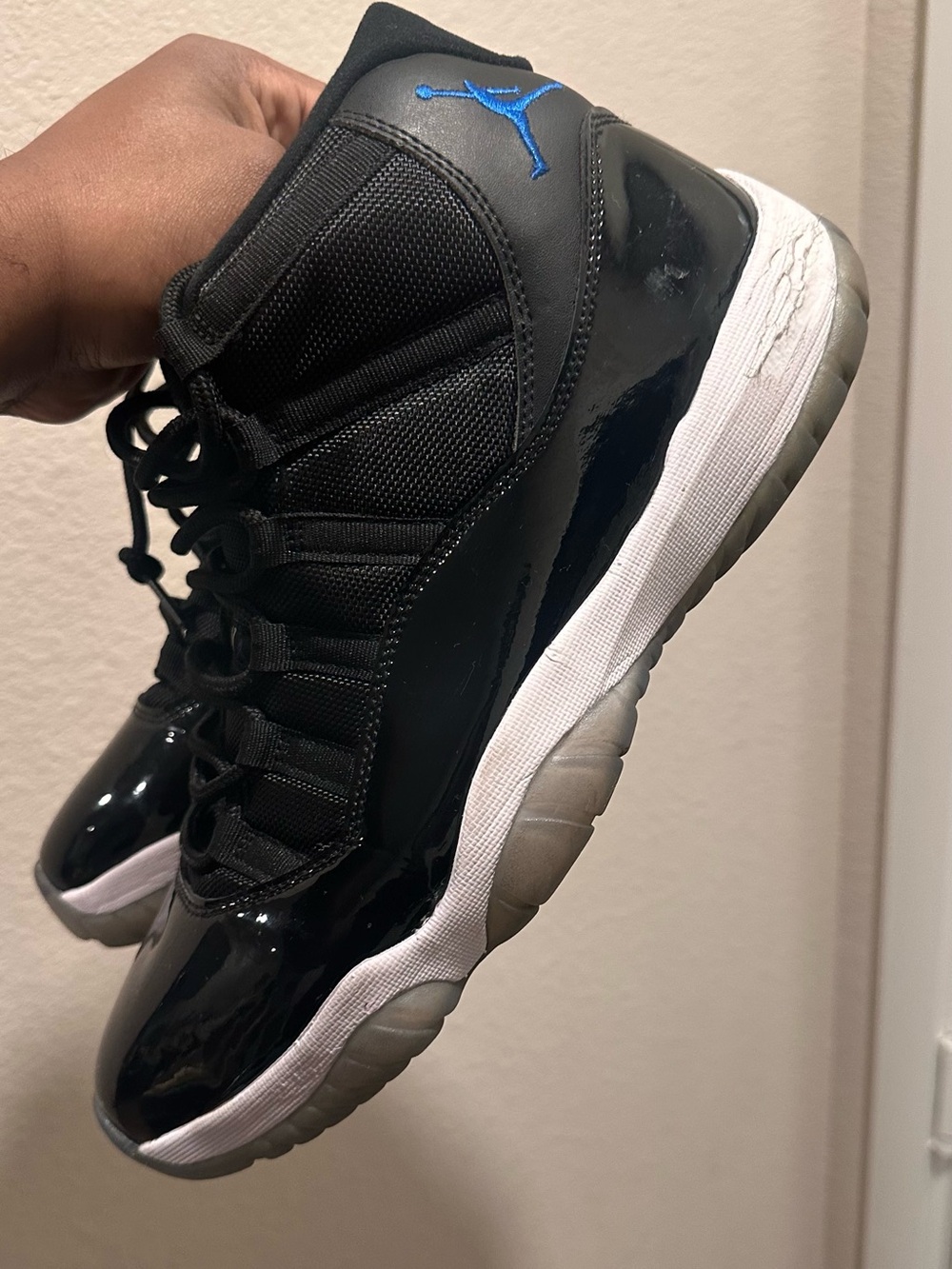 Jordan11 Black/White with Blue Jumpman Sneakers REPS